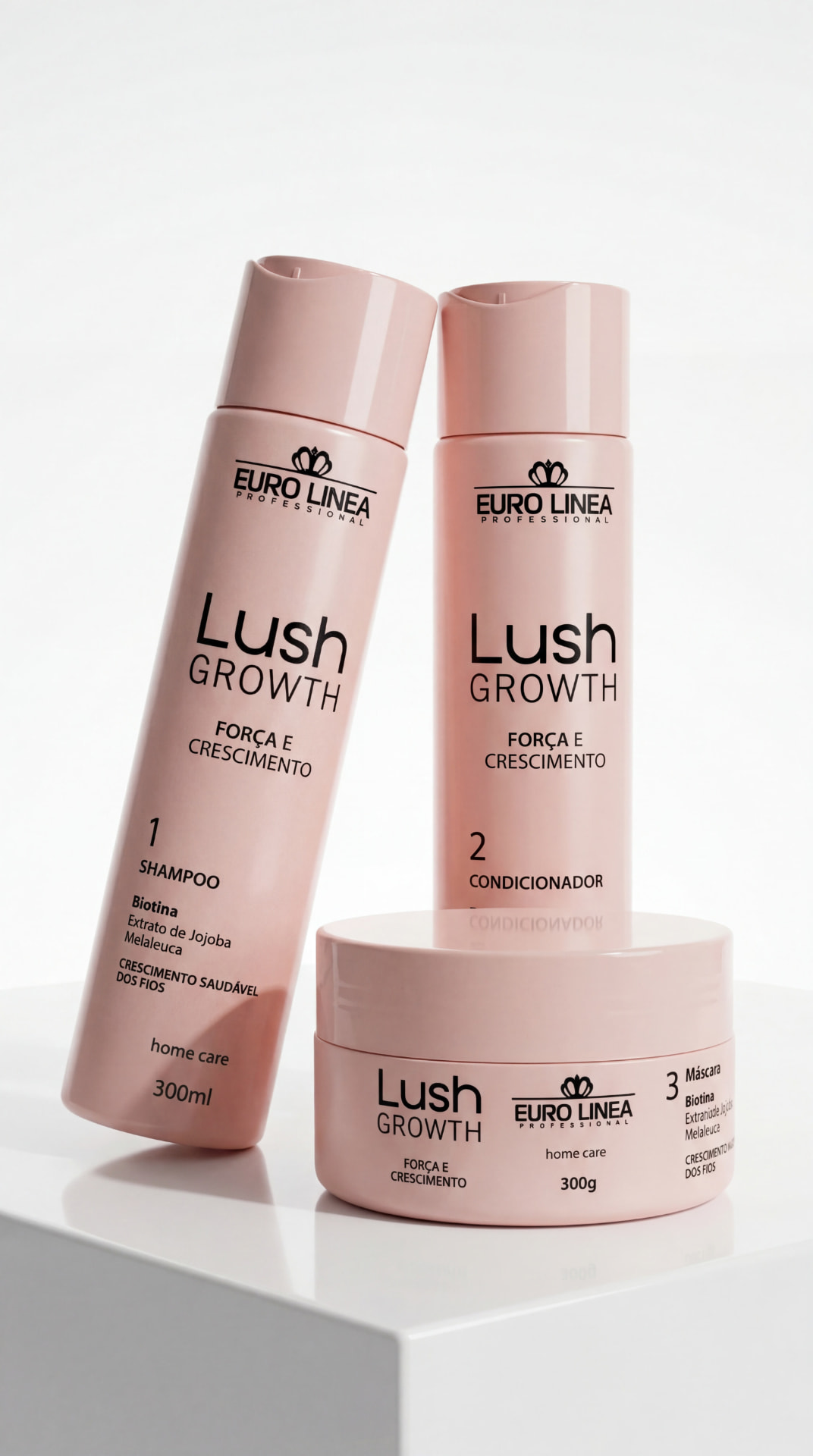 Linha Lush Growth Euro Linea: shampoo, condicionador e máscara